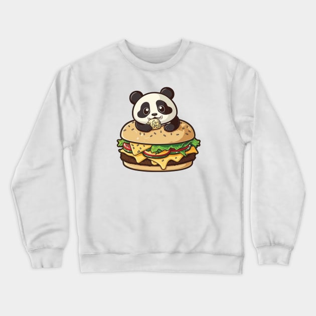 Cute Panda Eating Burger Crewneck Sweatshirt by Cute Pets Stickers